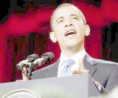 الرئيس الأمريكي باراك أوباما أثناء إلقاء كلمته إلى العالم الإسلامي من جامعة القاهرة